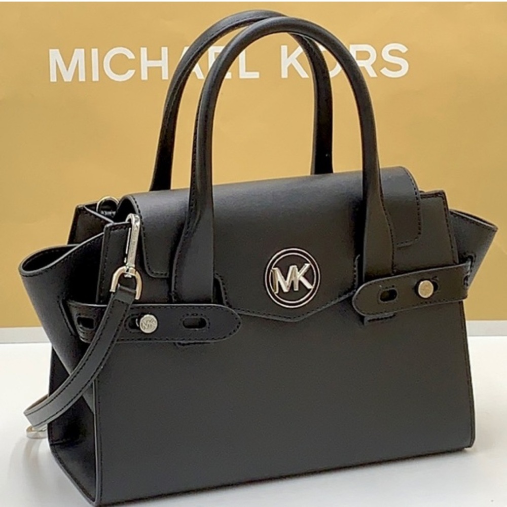 Michael Kors Carmen Colorblock Medium Flap Satchel (Black/Silver)